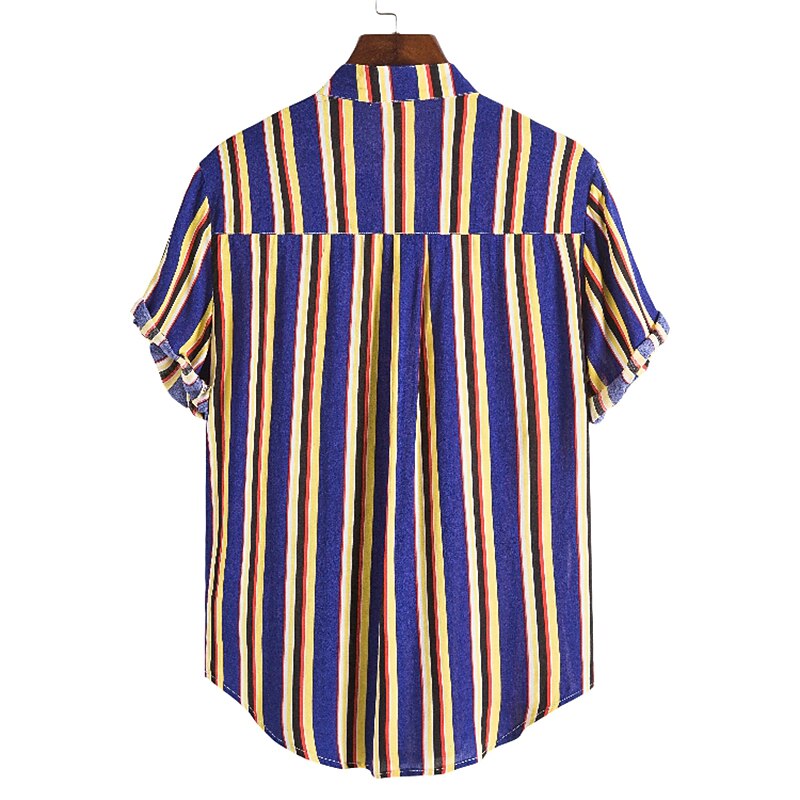 Voor heren Overhemd Zomer overhemd Normaal shirt Overhemd met knopen Gestreepte shirts Geel Blauw Rood Donkerblauw Korte mouw Gestreept Band Kraag Vakantie Straat Afdrukken Kleding 100% katoen 2025 - $21.99 –P3