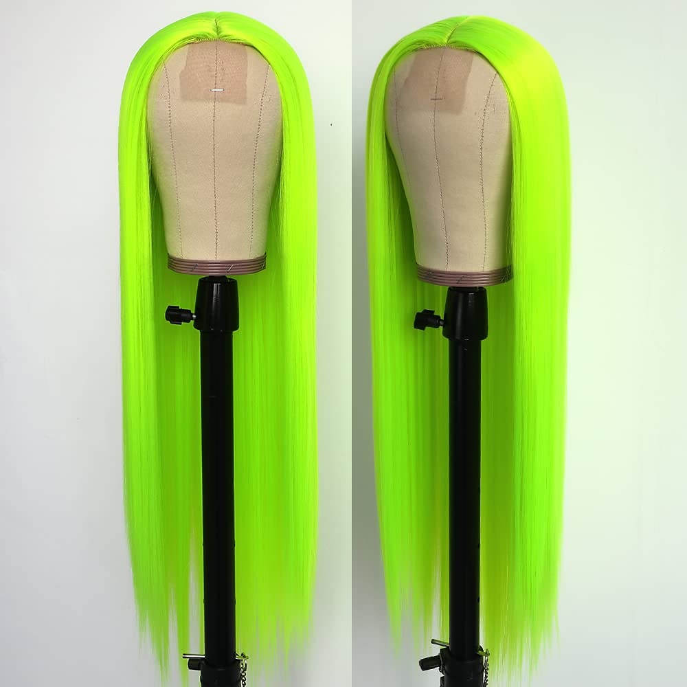 Pelucas verdes peluca sintética larga recta verde irlandés resistente al calor sin frente de encaje con cabello de bebé peluca sin pegamento para fiesta de San Patricio cosplay para mujeres de moda 2025 - $30.99 –P3