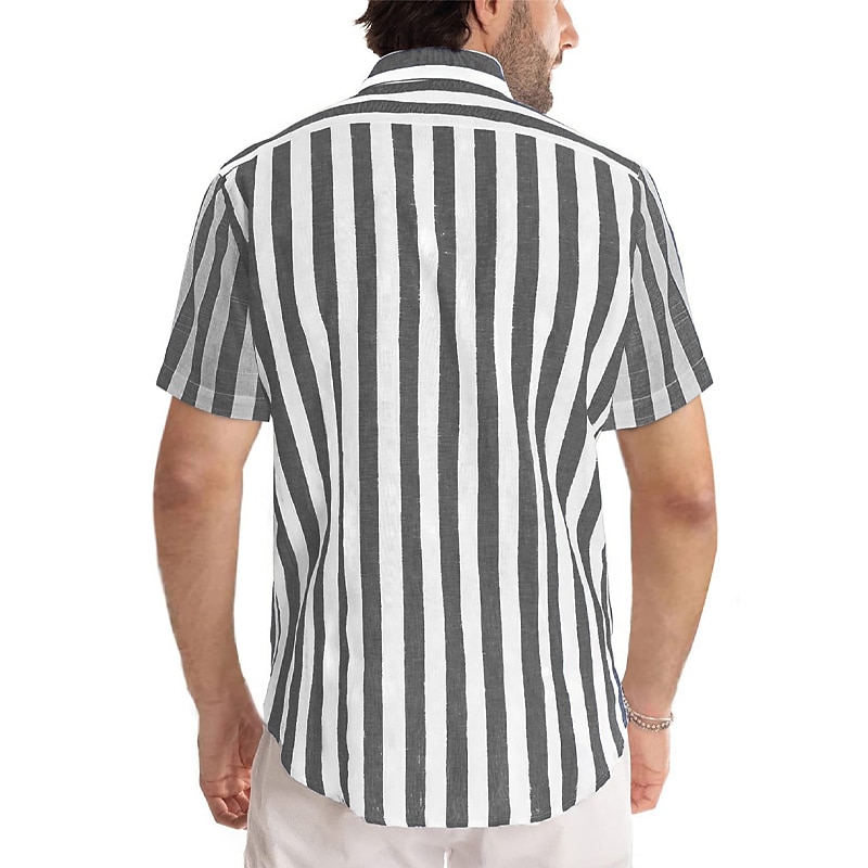 Herre Skjorte Uformell skjorte Stripete skjorter grå blå Svart Blå Grønn Grå Kortermet Stripe Aftæpning utendørs Dagligdagstøy Trykt mønster Klær Polyester Mote Gatemote Fritid 2025 - $20.99 –P4