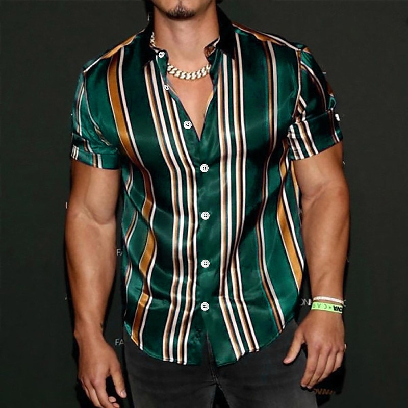 Herren Gestreift Geometrische Muster Hemd Kurzarm Modisch Designer Brautkleider schlicht Outdoor Täglich Sommer Kragen Bedruckt Button-Down Schwarz Rote Blau Purpur Grün 2025 - $24.99 –P3