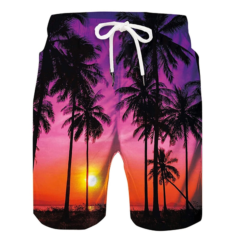 Palm Tree Print Quick Dry Summer Mens Siwmwear Beach Board Shorts