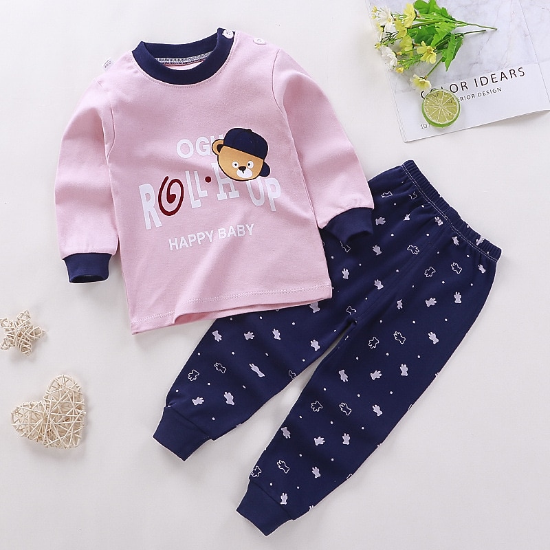 Barn Pojkar 2 delar T-shirt och byxa Långärmad Uggla A01 A02 Djur Tecknat Crewneck Sommar Vår Grundläggande Hem 3-7 år 2025 - $10.49 –P2