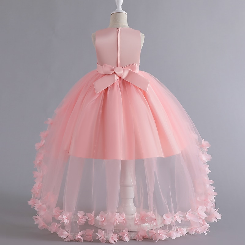 Batole Dívčí Šaty na párty Pevná barva Bez rukávů Výkon Svatební Síťka Zip Roztomilý Princeznovské Bavlna Polyester Asymetrické Šaty na párty Léto Jaro Podzim 7-13 let Bílá Šampaňská Světlá růžová 2025 - $39.99 –P2