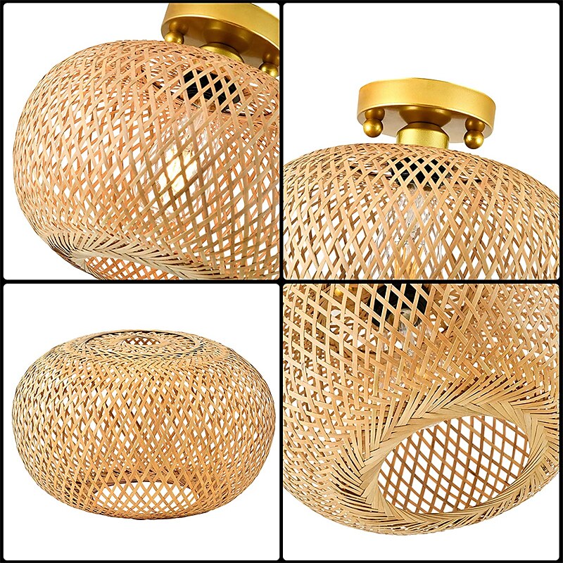 plafoniera a led in rattan boho apparecchi di illuminazione a soffitto, plafoniera a semi incasso in rattan con paralume a gabbia intrecciata a mano, plafoniera moderna per corridoio cucina camera da del 2025 a $86.99 –P3