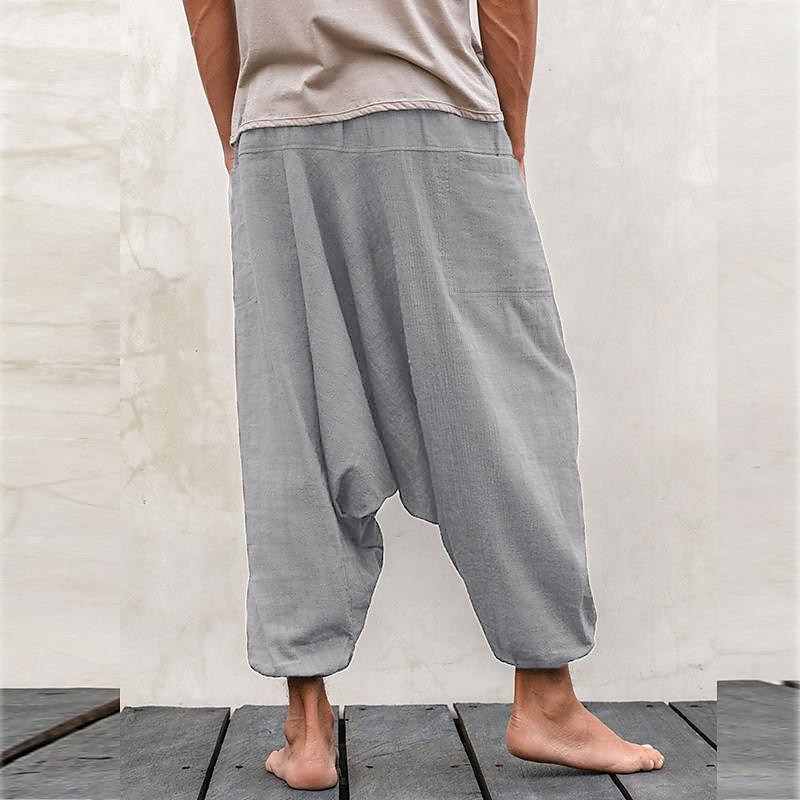 Herren Leinenhose Hose Hosen Sommerhosen Pumphose Strandhose Kordelzug Ausgebeult Drop Schritt Glatt Atmungsaktiv Fitnessstudio Yoga Leinen / Baumwoll Mischung Klassisch Brautkleider schlicht Lockere 2025 - $28.99 –P2