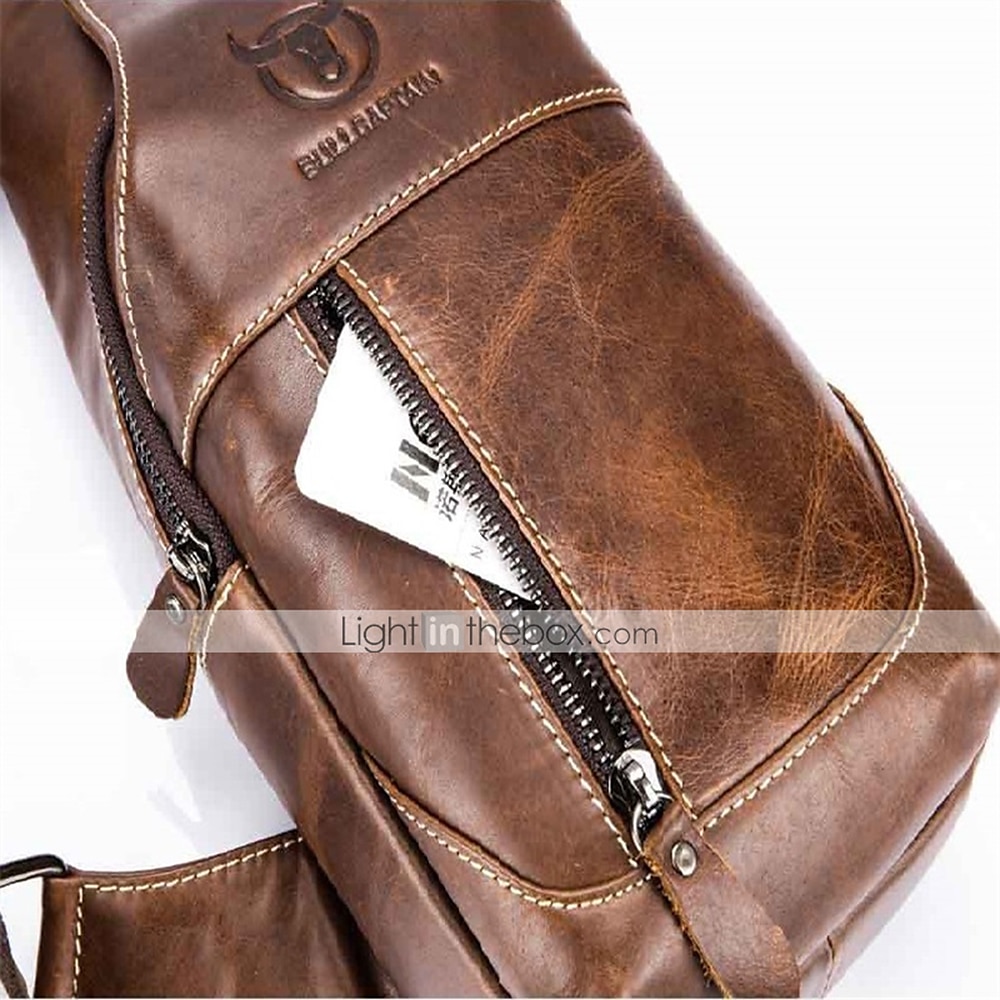 Men's Sling Shoulder Bag Chest Bag Cowhide Outdoor Daily Zipper Waterproof Solid Color Black Grey Black Yellow 2025 - $46.99 –P5
