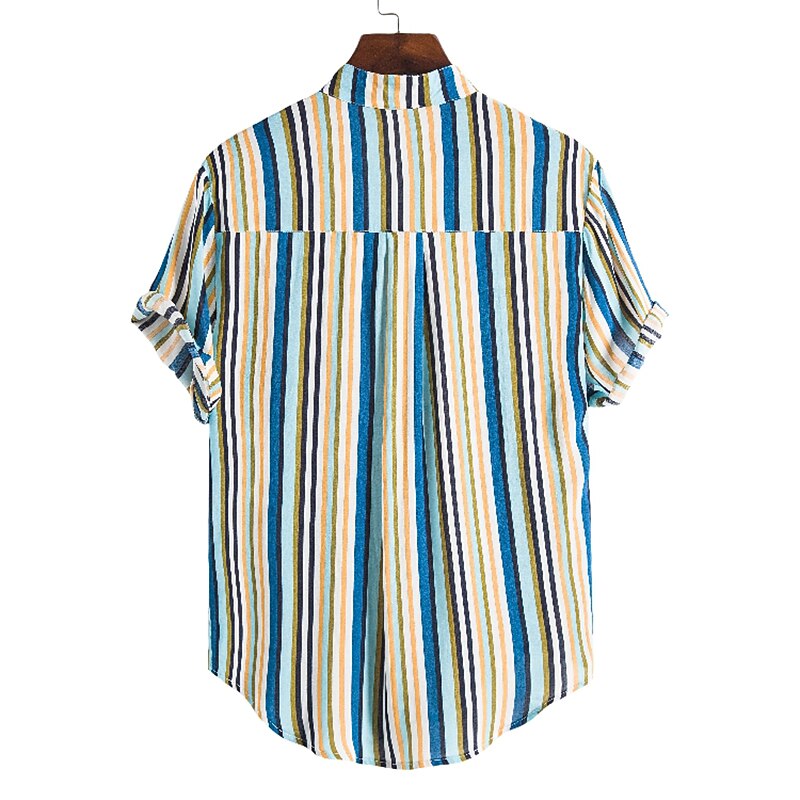 Voor heren Overhemd Zomer overhemd Normaal shirt Overhemd met knopen Gestreepte shirts Geel Blauw Rood Donkerblauw Korte mouw Gestreept Band Kraag Vakantie Straat Afdrukken Kleding 100% katoen 2025 - $21.99 –P5