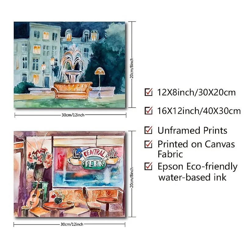 2 piezas estaré allí para ti arte de la pared pintura acuarela central perk poster 90s classic american tv show impresiones arte de la pared impresiones en lienzo dormitorio decoración del hogar sin 2026 - $15.99 –P7