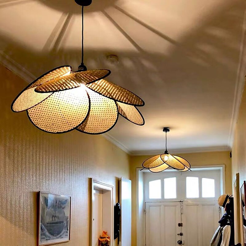 rotan geweven kroonluchter retro lichtpunt woonkamer eetkamer balkon entree boho woondecoratie lamp 2025 - $279.99 –P3