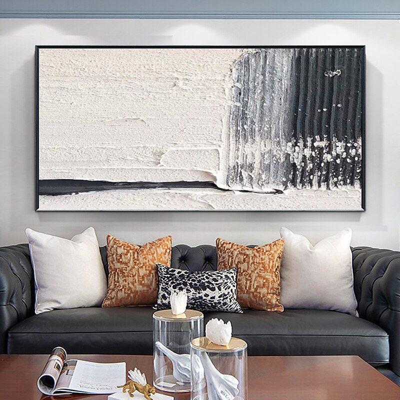 Oil Painting Handmade Hand Painted Wall Art  Black-White Abstract Canvas Painting Home Decoration Decor Stretched Frame Ready to Hang 2026 - $219.99 –P3