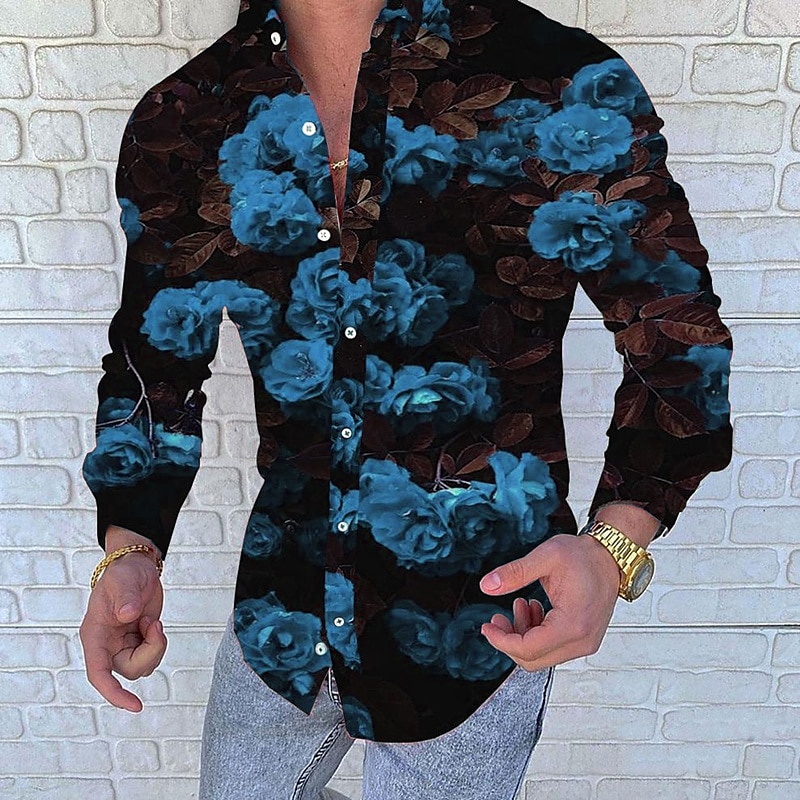 Herren Hemd Knopfhemd Langarm Designer Punk & Gothic Ausgehen Frühling Sommer Stehkragen Patchwork 3D-Druck Rote Blau Orange 2025 - $26.99 –P4