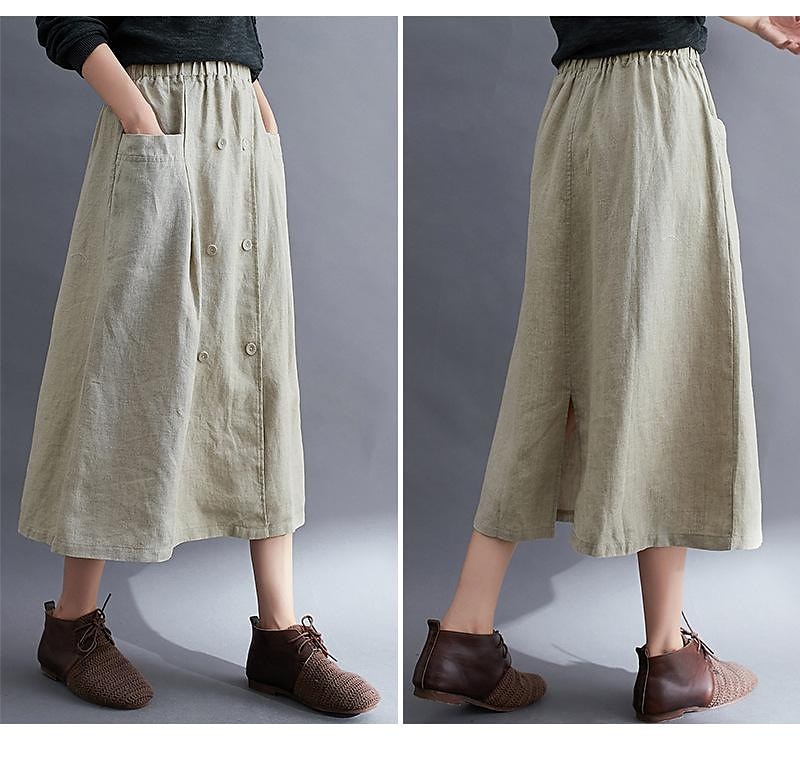 Women's Skirt A Line Long Skirt Linen Skirts coastal grandma style Basic Casual Long Midi Skirts Solid Colored Pocket Split Ends Street Daily Black Brown Green Apricot Spring & Summer Cotton Linen 2025 - $21.99 –P4