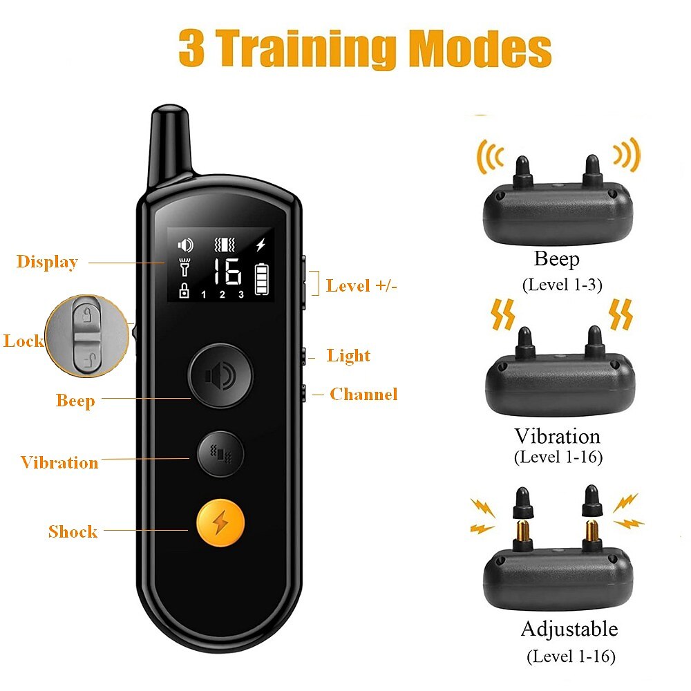 Collare di addestramento per cani con telecomando da 2000 piedi, scossa elettrica, vibrazione, bip, modalità blocco tastiera a 16 livelli, ipx8, impermeabile, ricaricabile del 2025 a $60.99 –P2