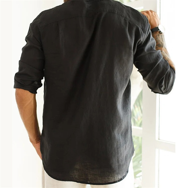 Per uomo Camicia di lino Camicia Estiva Abbigliamento da spiaggia Camicia con Bottoni Semplice Vacanza Casuale Nero Blu Marrone Cachi Manica Lunga Collo ripiegato Primavera & Autunno Abbigliamento del 2026 a $24.99 –P6