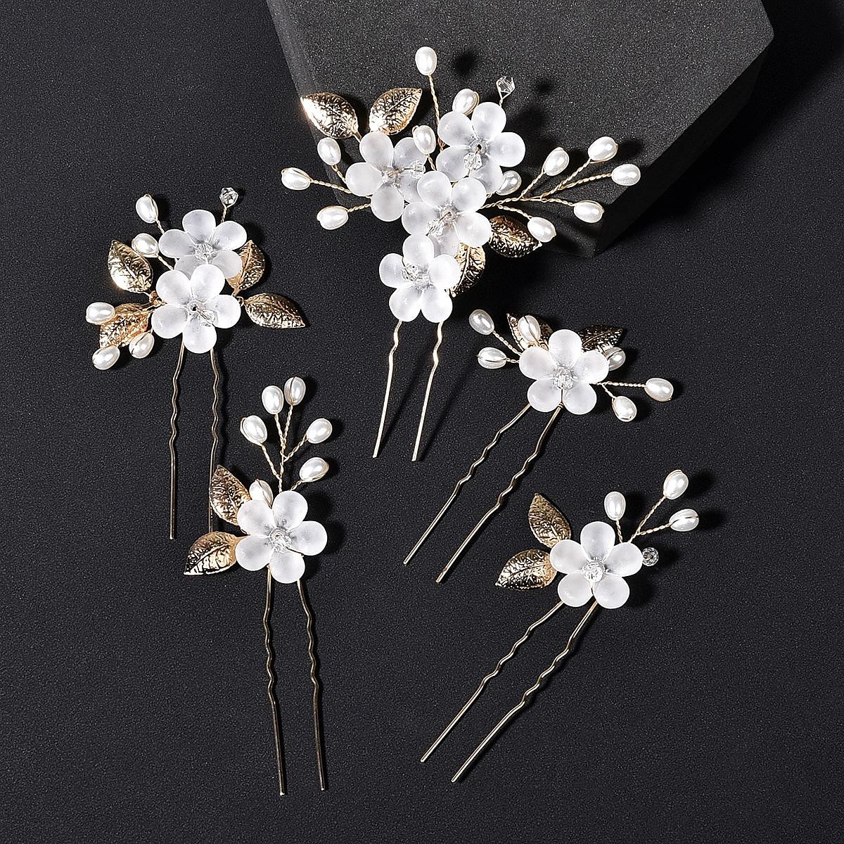 3/5 stks bruiloft haar kam bruids haarspelden set zilver kristal parel haar kant kam u-vormige bloem strass bruiloft haaraccessoires voor bruid bruidsmeisje prom 2025 - $10.49 –P7