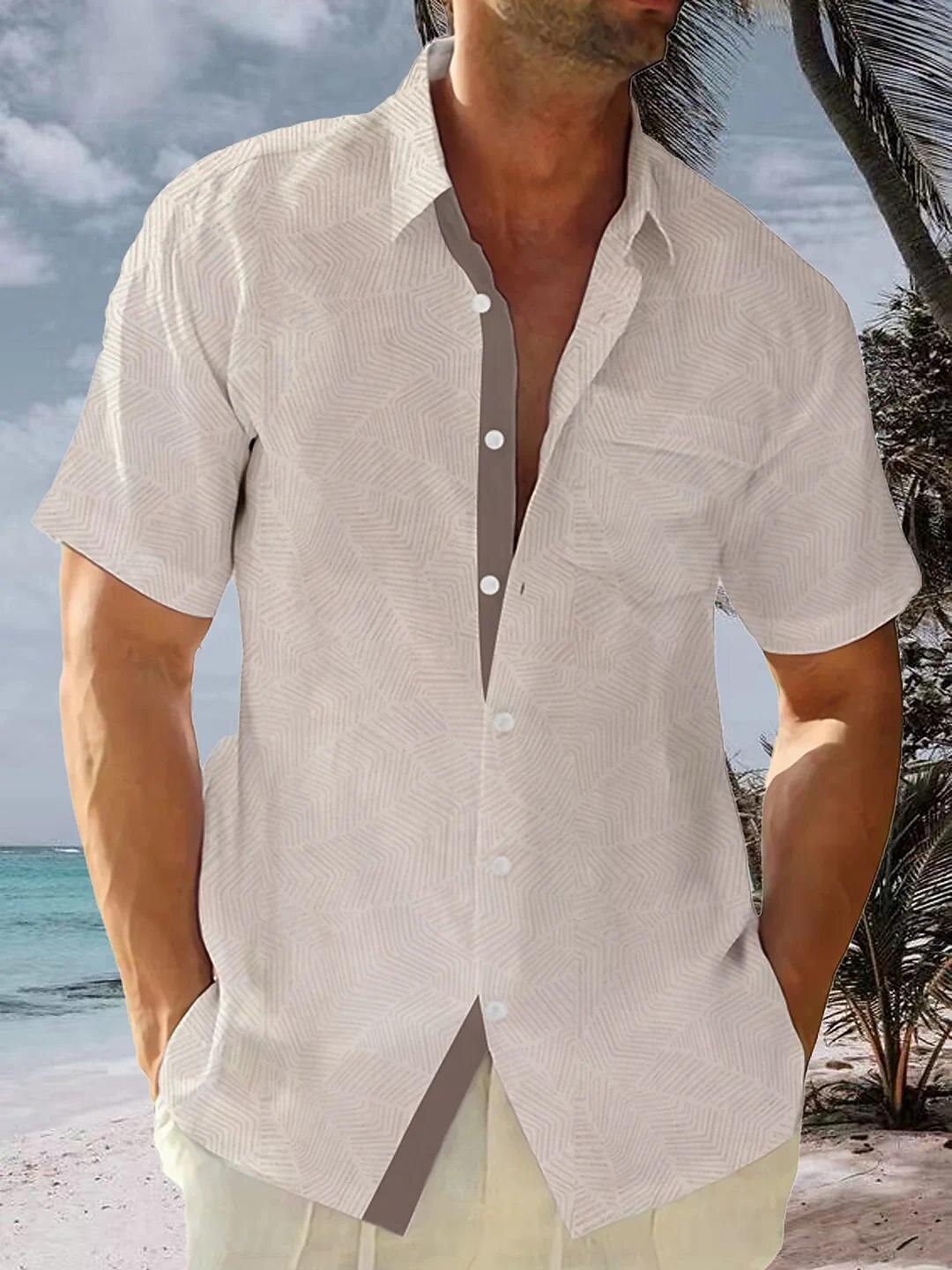 Herre Blader Skjorte Skjorte med knapper Kortermet Tropisk Mote Hawaiisk utendørs Strand Sommer Vår Aftæpning Trykt mønster Knapp ned Rød Brun Beige Blå + blå 2025 - $22.99 –P1