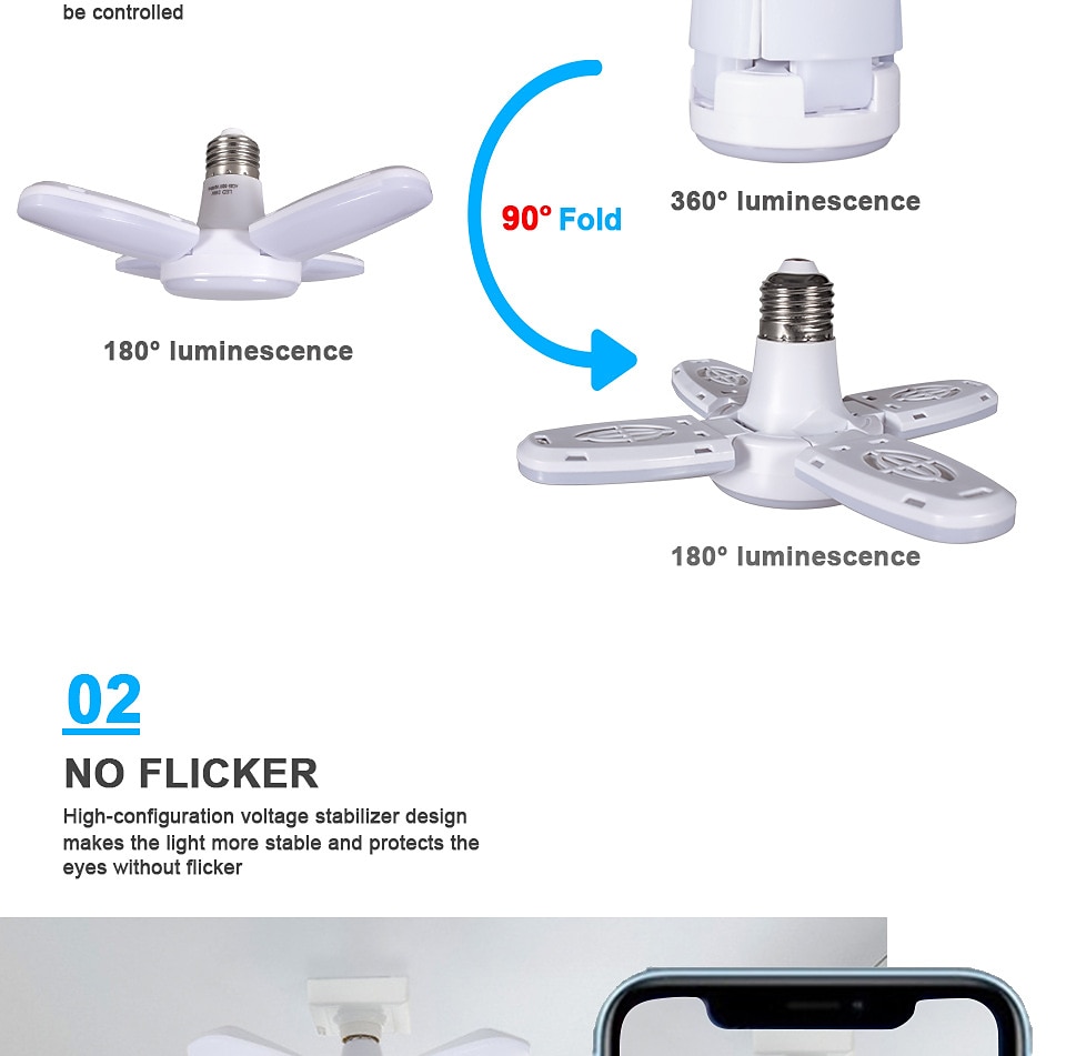 2025年 e27 led 電球ファンブレードタイミングランプ ac85-265v 28 ワット折りたたみ式 led 電球ランパーダホームシーリングライト  コレクション – $10.49 –P5