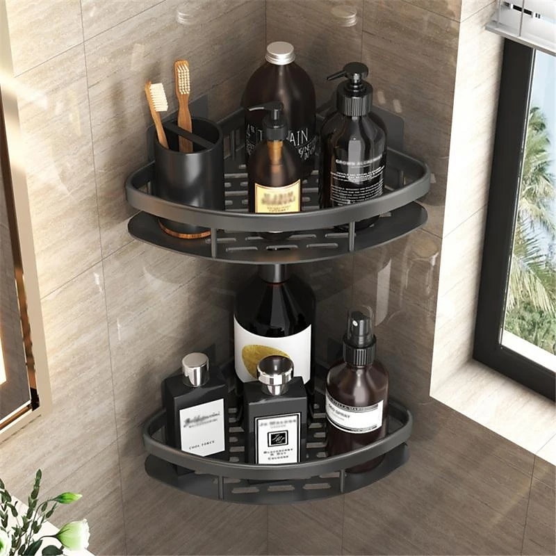 Triangle Glass Shower Caddy Rack - Wall Mounted Bathroom Tray For