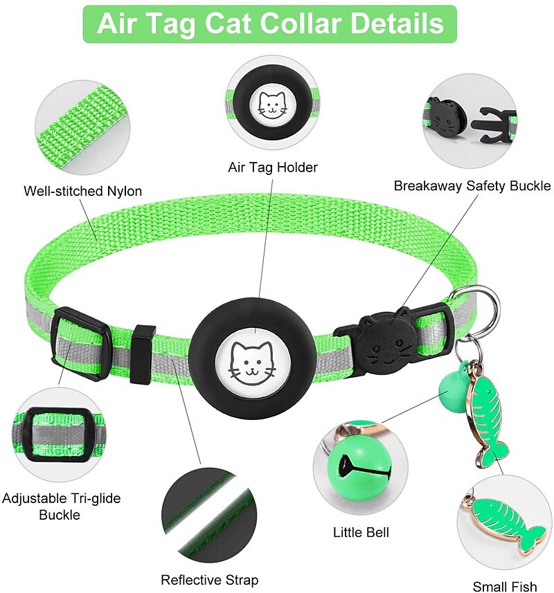 For Airtag Case and Cat Collar Airtag Cat Collar for Airtag Collar With Bell Airtag Reflective Fishbone Pet Collar（no tracker） 2025 - $20.99 –P5