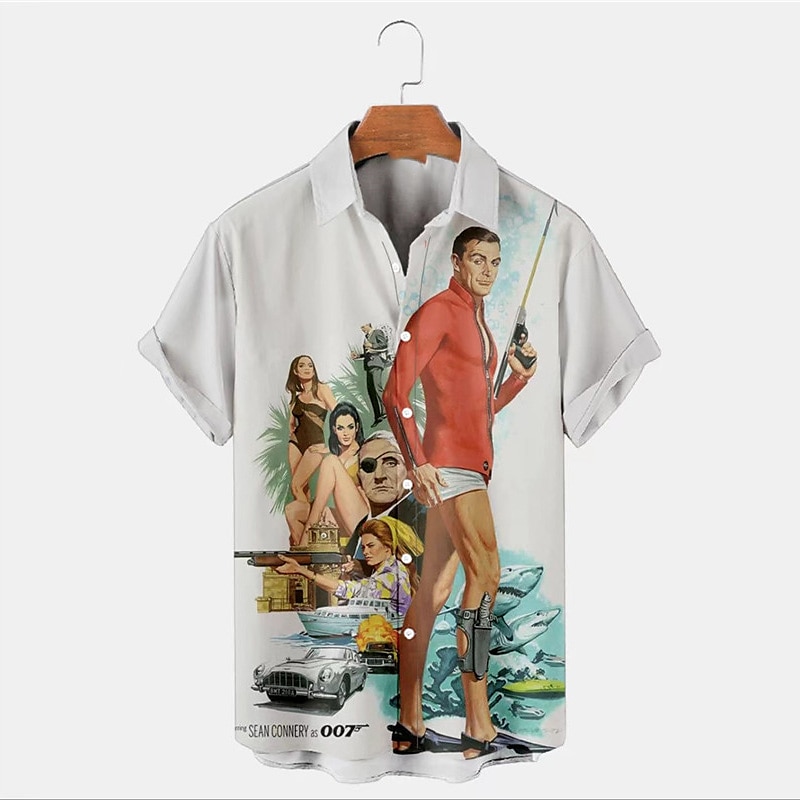 Bărbați Scrisă Portret Cămașă Cămașă hawaiană Cămașă Aloha Mânecă scurtă Cămașă Răsfrânt Epocă Tropical Sport Stradă Casual Hawaiian Alb Galben Gri S M L 2025 - $24.99 –P3