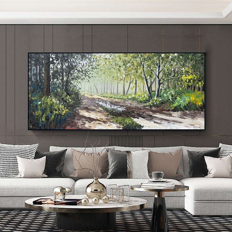 handgemaakt olieverfschilderij canvas muurkunst decor abstract groen bos schilderij origineel landschapsschilderij voor interieur met uitgerekte lijst/zonder binnenlijst schilderij 2025 - $139.99 –P1