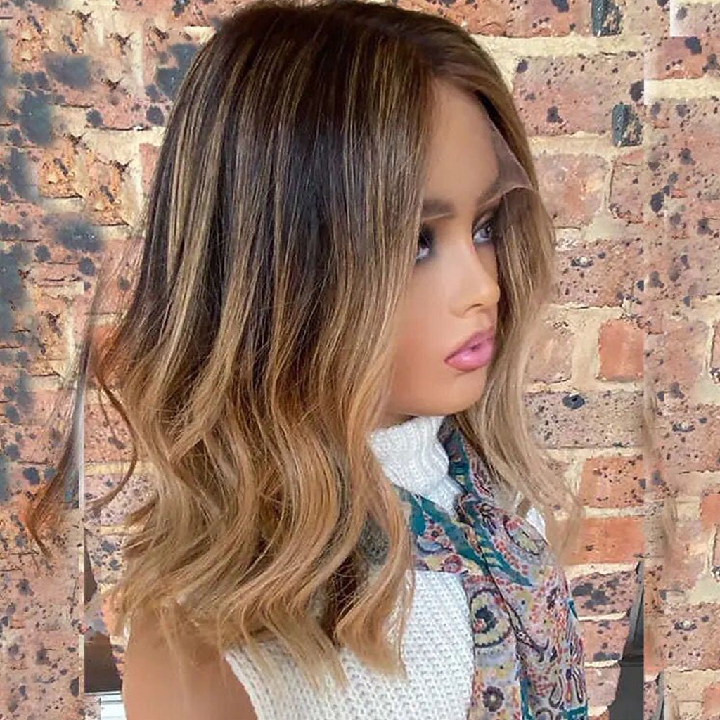 Remy mensenhaar 4x13 Sluiting Pruik Bobkapsel Korte bob Braziliaans haar Golvend Meerkleurig Pruik 130% 150% Haardichtheid met babyhaar Haar met highlights / balayage Natuurlijke haarlijn 100% Maagd 2025 - $226.19 –P3