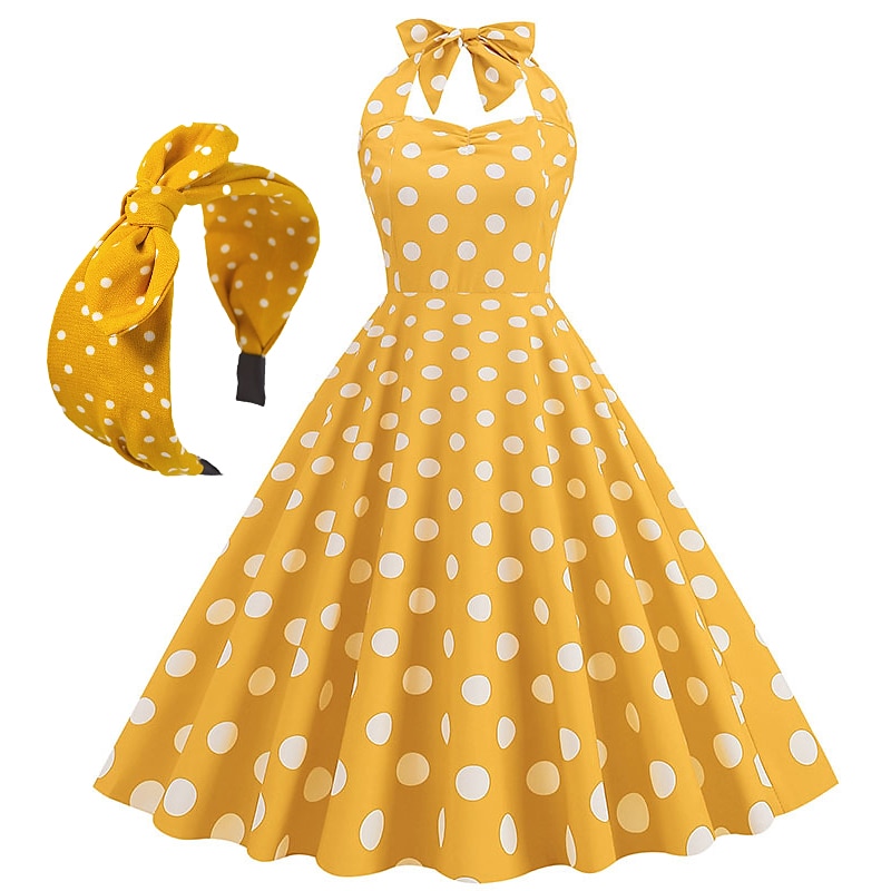 Anni 1950 Retrò Vintage Rockabilly Lunghezza al ginocchio Abito da cocktail Fascia Abito Swing Senza maniche Fiocco Pois Aderente & Svasato All'americana Costume Per donna Carnevale San Valentino del 2026 a $37.99 –P14