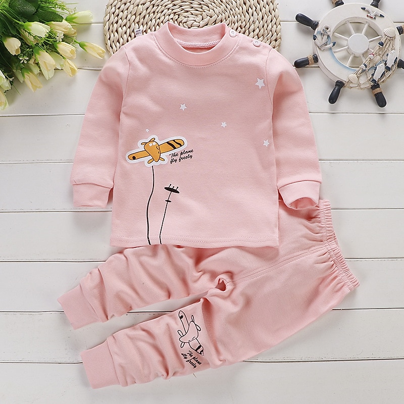 Barn Pojkar 2 delar T-shirt och byxa Långärmad Uggla A01 A02 Djur Tecknat Crewneck Sommar Vår Grundläggande Hem 3-7 år 2025 - $10.49 –P7