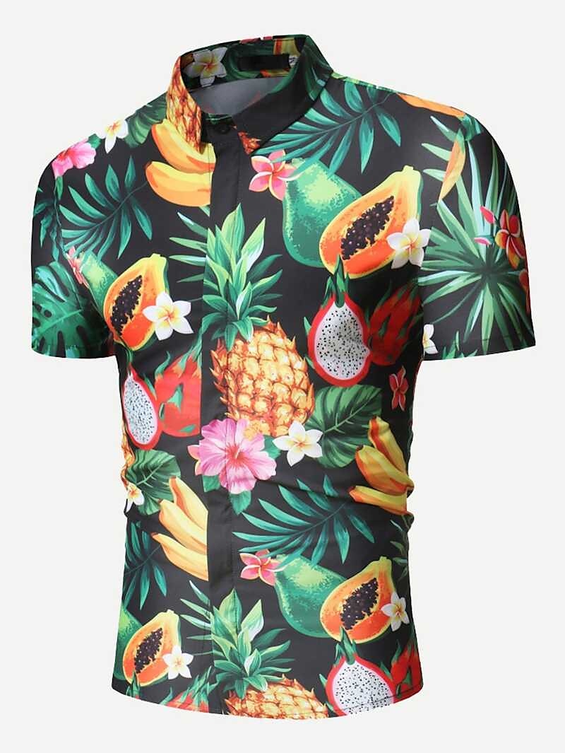Herren Frucht Ananas Hemd Hawaiihemd Sommerhemd Aloha-Shirt Kurze Ärmel Hemd Umlegekragen Tropisch Hawaiianisch Designer Outdoor Strasse Casual Grün / Schwarz Weiß Rosa 3D-Druck S M L 2025 - $24.99 –P7