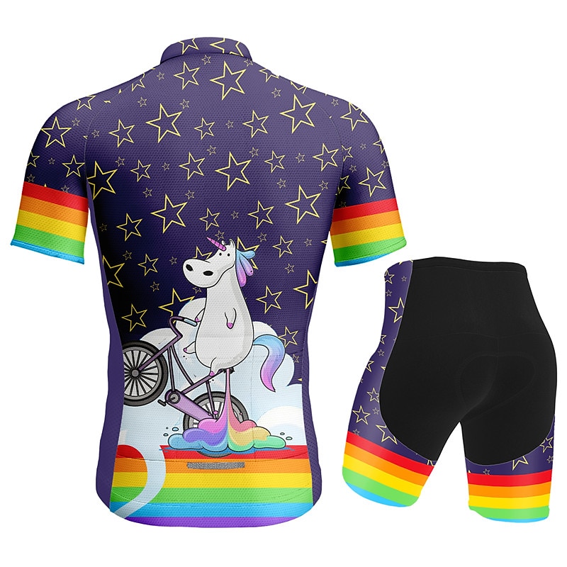Men's Cycling Jersey with Shorts Short Sleeve Mountain Bike MTB Road Bike Cycling Dark Purple Blue Purple Graphic Animal Rainbow Bike Clothing Suit 3D Pad Breathable Quick Dry Back Pocket Polyester 2025 - $41.99 –P4