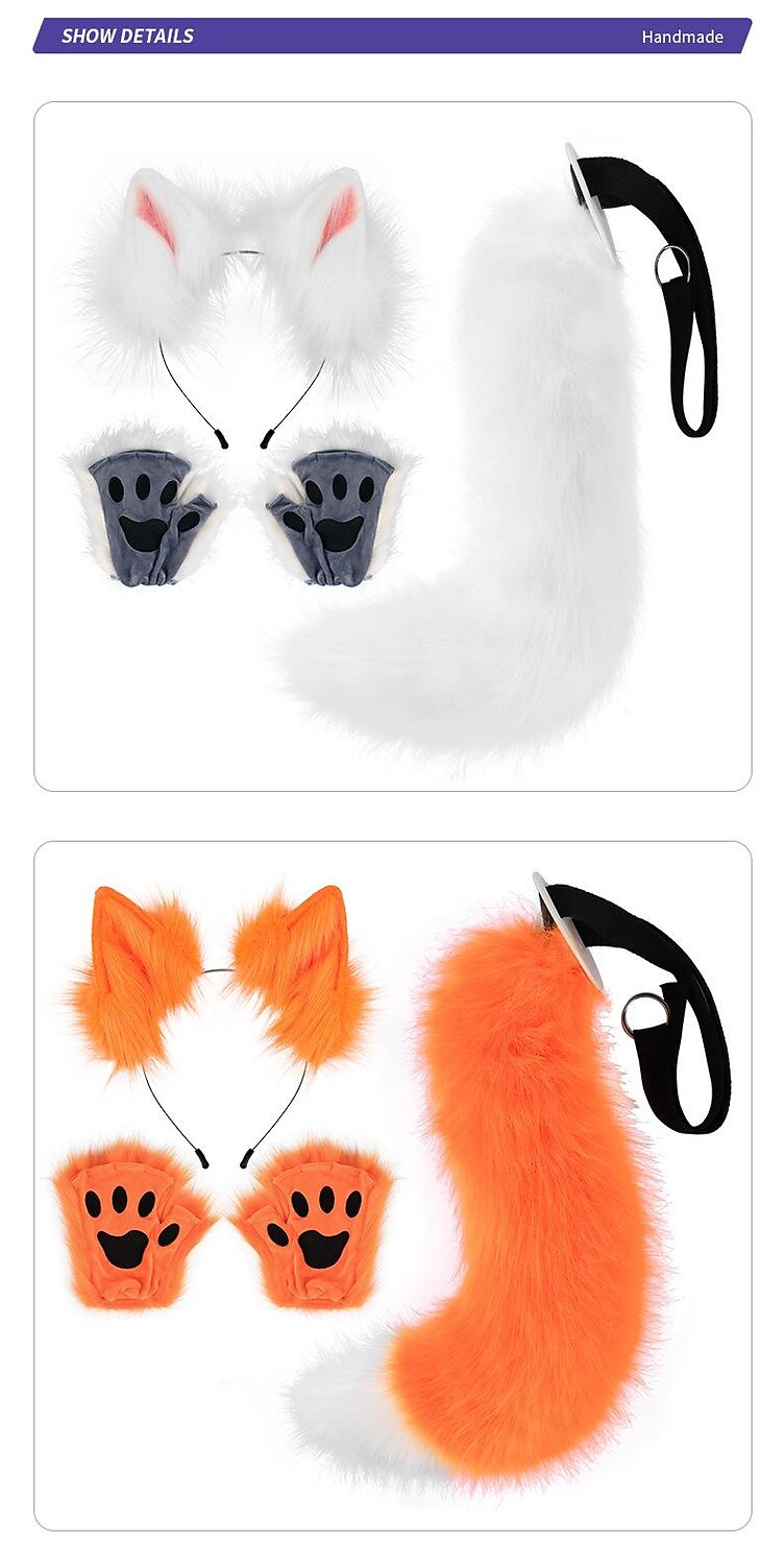 Fox Tail Clip Cat Ears Wolf Paws Gloves Cosplay Costume Carnival Fancy Party Costume Accessories 2025 - $57.99 –P4