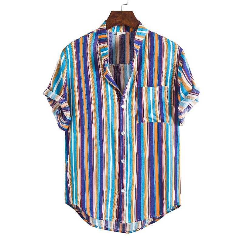 Voor heren Overhemd Zomer overhemd Normaal shirt Overhemd met knopen Gestreepte shirts Geel Blauw Rood Donkerblauw Korte mouw Gestreept Band Kraag Vakantie Straat Afdrukken Kleding 100% katoen 2025 - $21.99 –P12