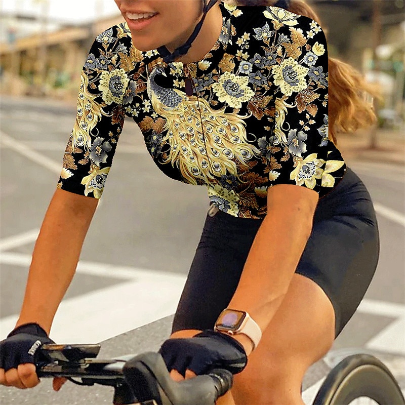 Women's Cycling Jersey Short Sleeve Bike Jersey Top with 3 Rear Pockets Mountain Bike MTB Road Bike Cycling Breathable Quick Dry Moisture Wicking Reflective Strips Yellow Pink Red Graphic Floral 2025 - $28.99 –P14