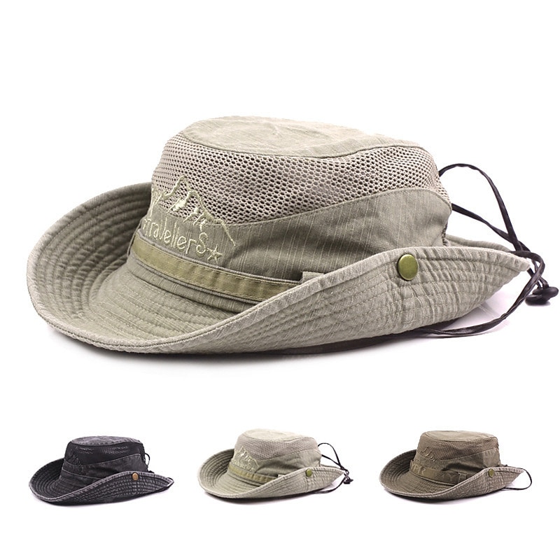 Men's Bucket Hat Sun Hat Fishing Hat Boonie hat Hiking Hat Black khaki  Cotton Mesh Streetwear Stylish Casual Outdoor Daily Outdoor clothing Letter  Embroidery UV Sun Protection Sunscreen Quick Dry 2024 - $23.99