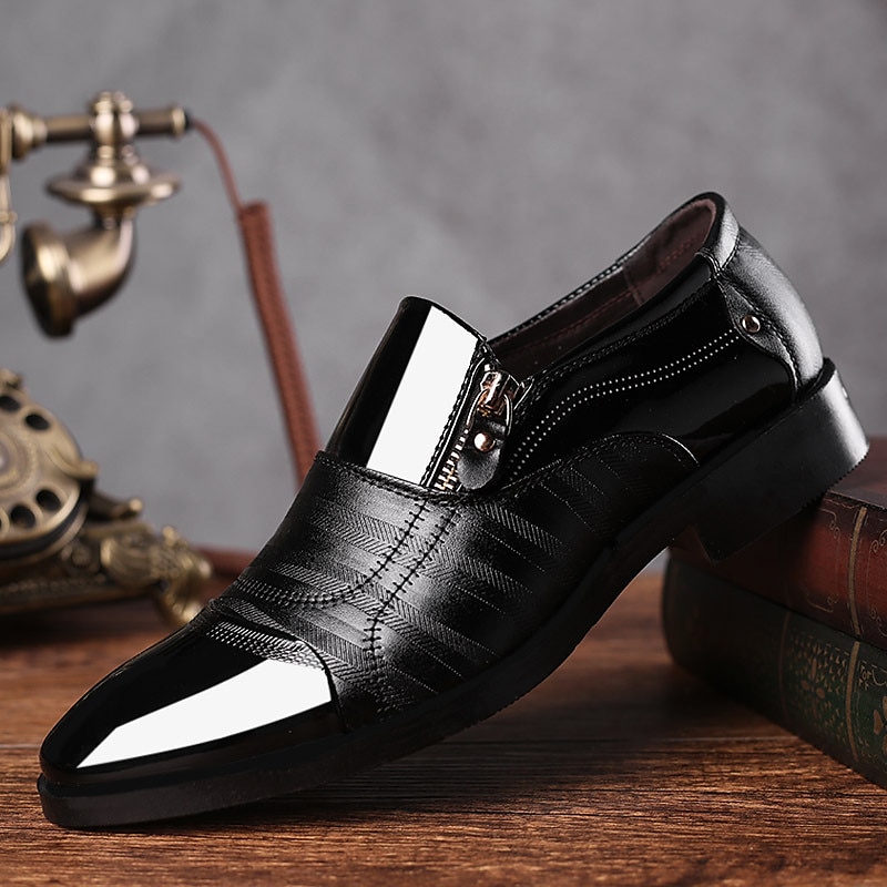 Men's Loafers & Slip-Ons Plus Size Leather Loafers Business Casual Daily Office & Career PU Loafer Black Brown Color Block Spring Fall 2023 - AED 132 –P2