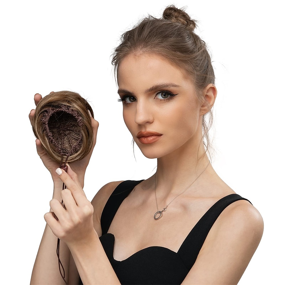 zwarte knot haarstukken voor vrouwen meisjes dame trekkoord nep ballet bun extensions synthetische opgestoken donut chignon uit één stuk 2025 - $18.99 –P7