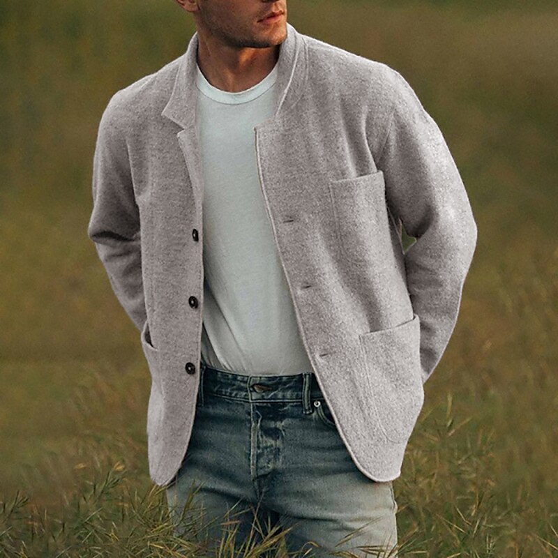 Herren Leichte Jacke Sommerjacke Jacke Outdoor Strasse warm Atmungsaktiv Tasche Herbst Winter Feste Farbe Elegant Strassenmode Ständer Standard Regular Fit Dunkelgrau Blau Kamel Grau Jacken 2025 - $42.99 –P5
