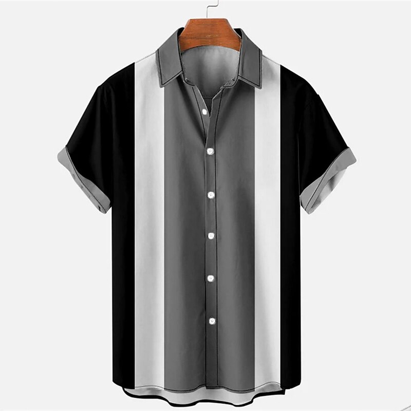 Per uomo Camicia Camicia estiva Camicia con bottoni Camicia da bowling Nero+Bianco+Verde militare Giallo Blu Rosso Grigio Manica corta Color Block Collo ripiegabile Con stampe Giornaliero Per eventi del 2025 a $17.49 –P7