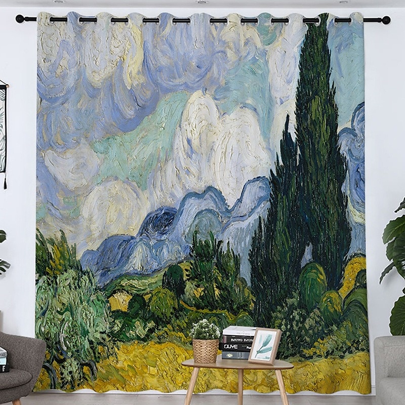 Painéis de cortina de vincent van gogh ilhós/cortinas de ilhós para sala de estar quarto, cortina de casa de fazenda para tratamentos de janela de porta de cozinha escurecimento de quarto de 2025 por $42.99 –P6