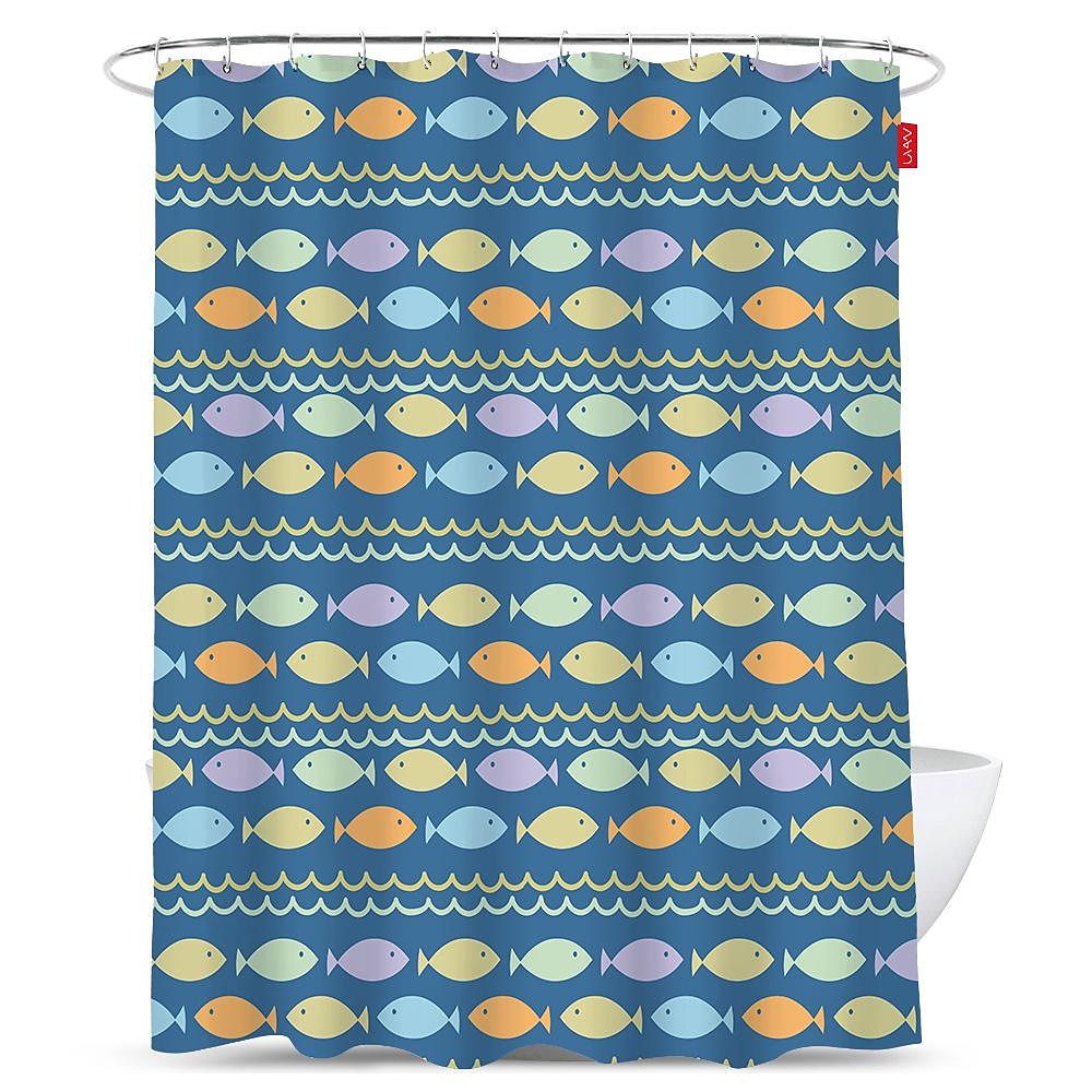 Závěs na sprchu s háčky 180cm*180cm(70"*70") Polyester pratelný voděodolný vzor barevných ryb pro děti abstraktní moderní kreslený vzor 2025 - $28.99 –P6