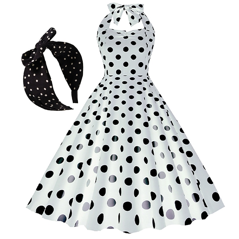 Anni 1950 Retrò Vintage Rockabilly Lunghezza al ginocchio Abito da cocktail Fascia Abito Swing Senza maniche Fiocco Pois Aderente & Svasato All'americana Costume Per donna Carnevale San Valentino del 2026 a $37.99 –P13