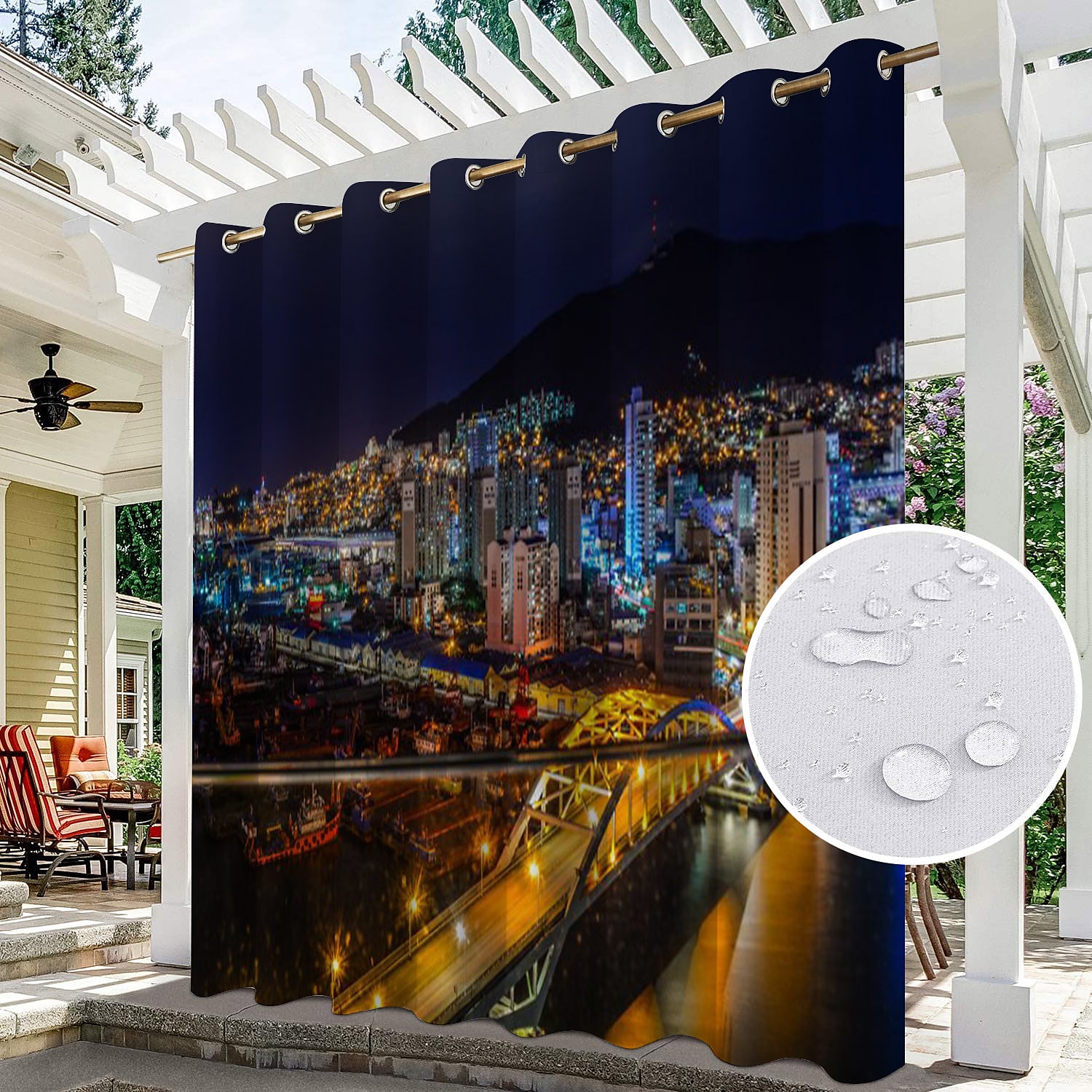 2 panely venkovní závěs soukromí vodotěsné, posuvné závěsy na terasu, pergolové závěsy průchodka 3D krajina pro altán, balkon, verandu, párty, hotel 2025 - $28.99 –P13