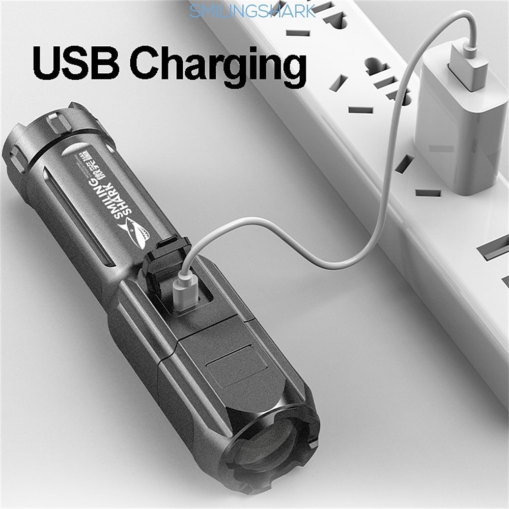 Super Bright ABS Strong Light Focusing Led Flashlight Outdoor Portable Home Built-in Battery Rechargeable Multi-function Torch 2025 - $17.99 –P7