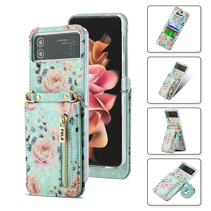 τηλέφωνο tok Για Samsung Galaxy Z Flip 6 Z Flip 5 Z Flip 4 Z Flip 3 Τσάντα τσάντα Θήκη κάρτας πορτοφολιού Ανοιγόμενη Φερμουάρ με αφαιρούμενο χιαστί λουράκι Γραφική Λουλούδι PU δέρμα 2025 - $27.99 –P1