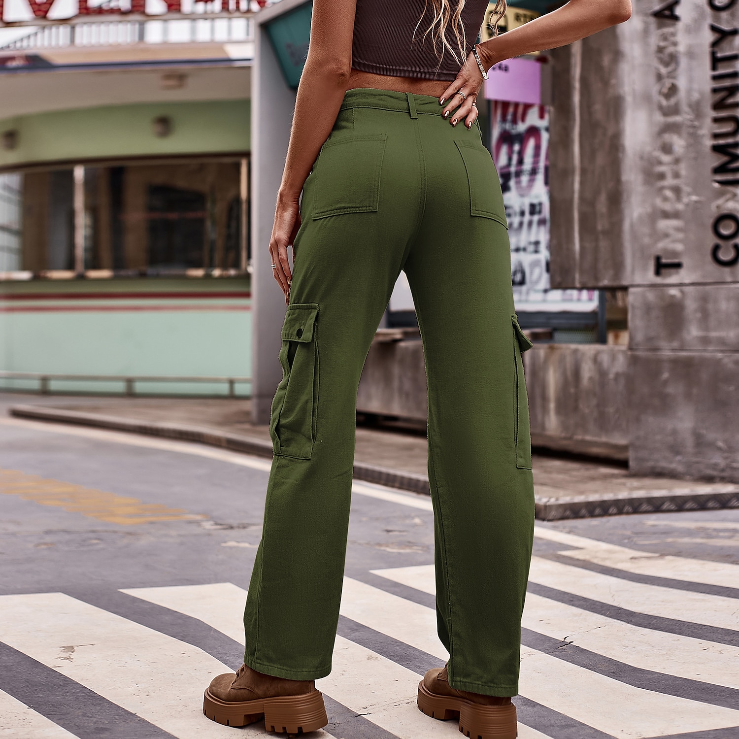Women's Jeans Cargo Pants Pants Trousers Full Length Denim Micro-elastic Fashion Casual Daily Black khaki S M 2023 - US $44.99 –P7