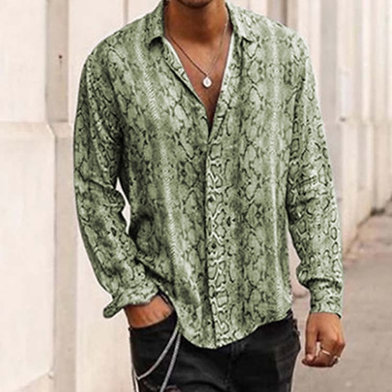 Men's Snake Print Shirt Aloha Shirt Long Sleeve Vintage Fashion Designer Outdoor Casual Daily Spring &  Fall Collar Button-Down Blue Green Gray 2025 - $25.99 –P4