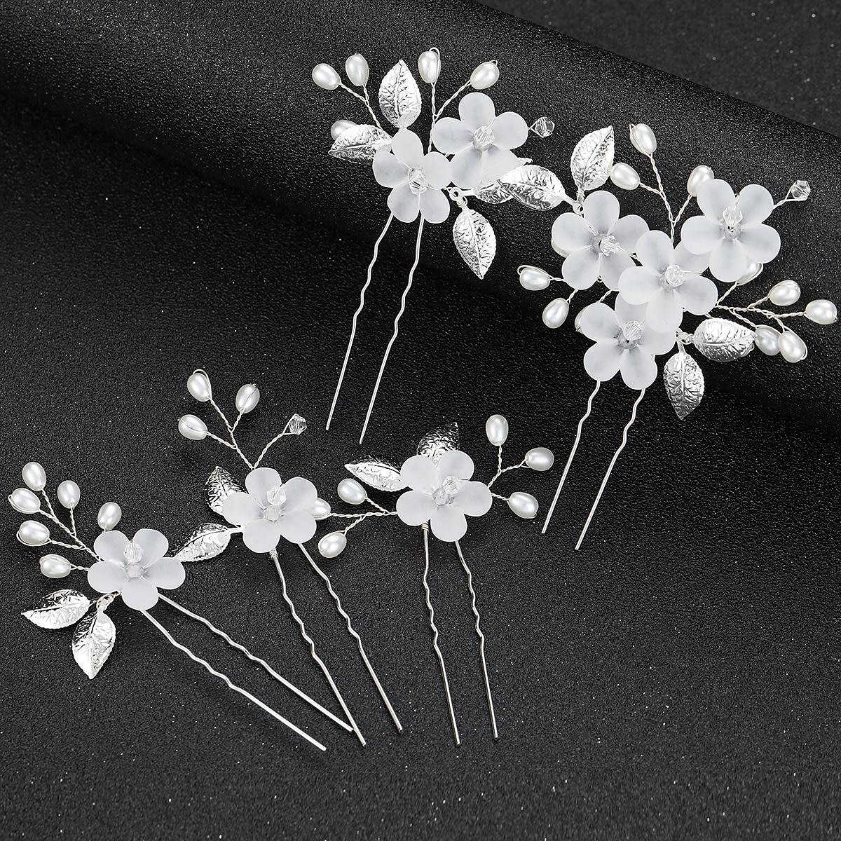 3/5 stks bruiloft haar kam bruids haarspelden set zilver kristal parel haar kant kam u-vormige bloem strass bruiloft haaraccessoires voor bruid bruidsmeisje prom 2025 - $10.49 –P12