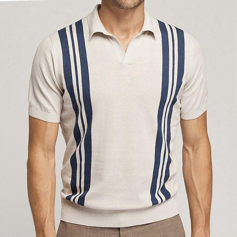 Men's Knit Polo Sweater Polo Shirt Outdoor Street Turndown Button Short Sleeve Fashion Classic Striped Button Front Summer Spring Fall Regular Fit Black White Light Green Green Apricot Gray Knit Polo 2025 - $30.99 –P4