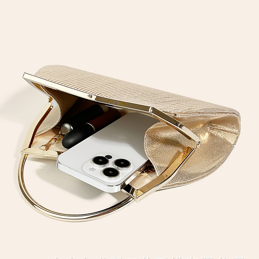 sac à main de soirée élégant en or pour femme – sac à main métallique plissé avec poignée en strass pour femme, mariage, fête et événements officiels de 2025 ? $26.99 –P6