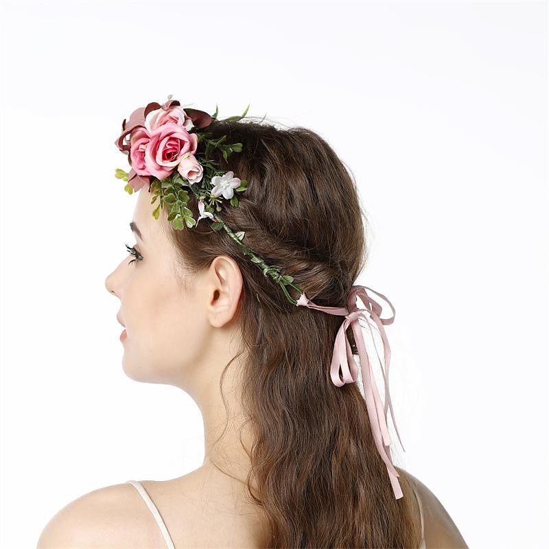 fascia del fiore rosa corona floreale di boho cerchio dei capelli della ghirlanda copricapo della boemia copricapo donne del copricapo corona delle ragazze fasce per capelli a foglia decorazione del del 2025 a $13.49 –P4